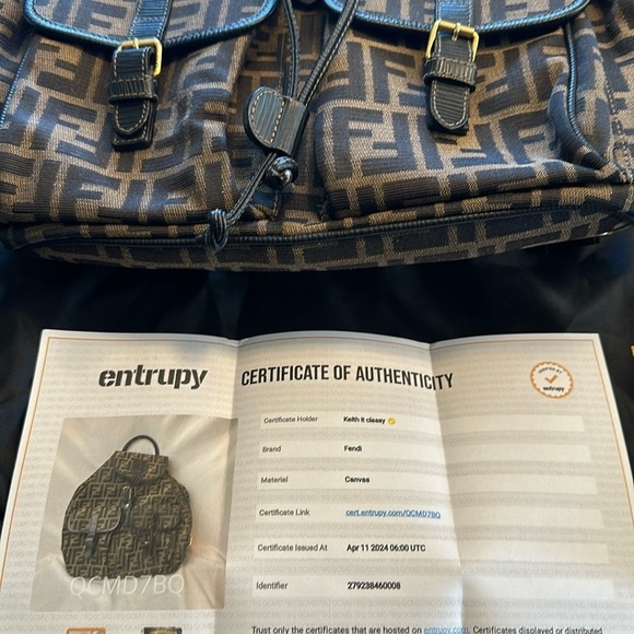 Fendi Zucca Bag Pack Canvas Leather Brown Black Backpack Rucksack with COA - Picture 16 of 16